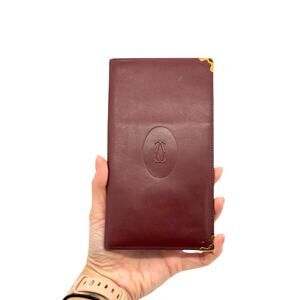 KT032: Must De Cartier Leather Bifold Long Wallet Burgundy*COA